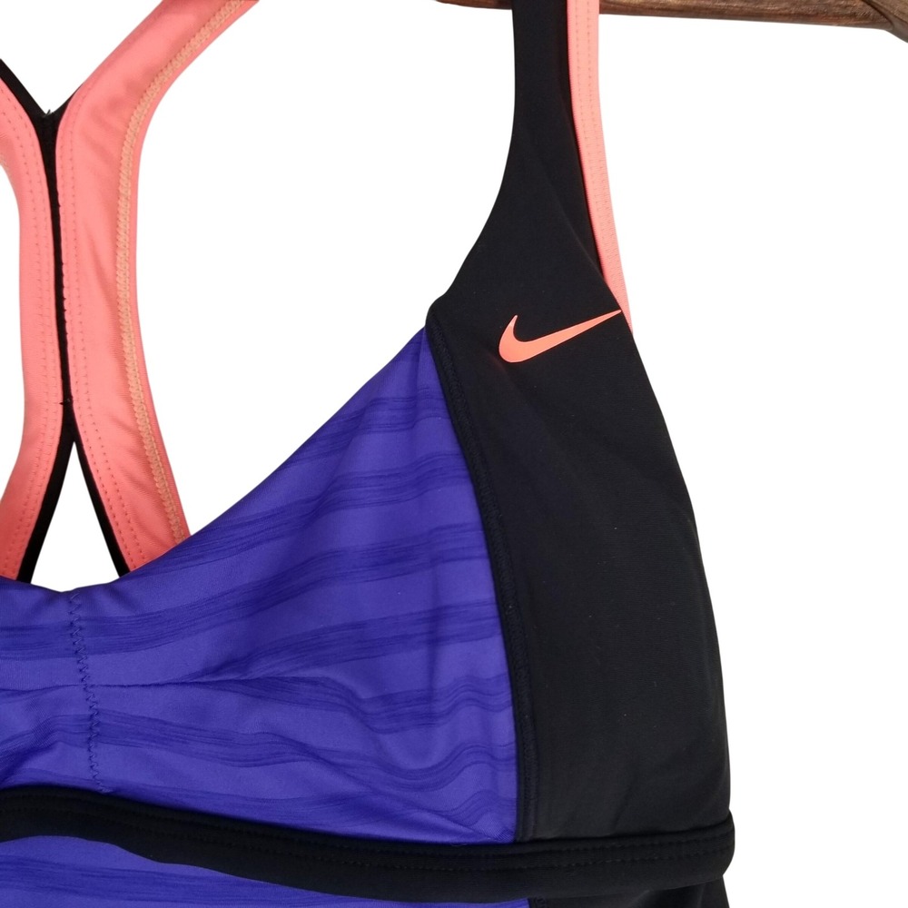 Nike Womens Tankini Top Size 12 Purple Black Coral Striped Racerback Swimwear - Picture 4 of 10